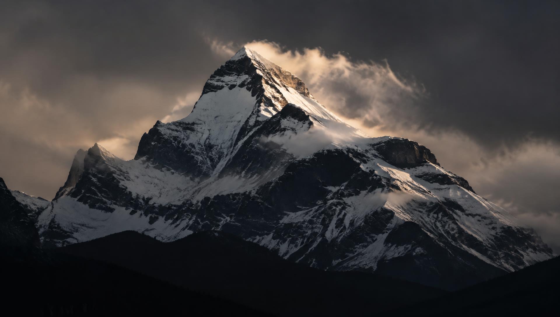 Snow-capped mountain peak at dawn
